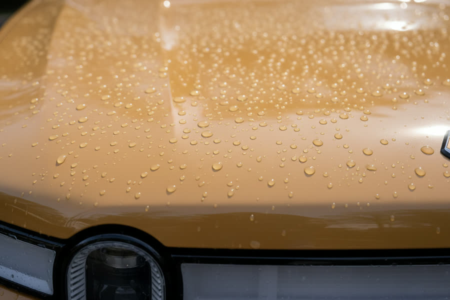 Water beading on a ceramic-coated mirror-gloss panel