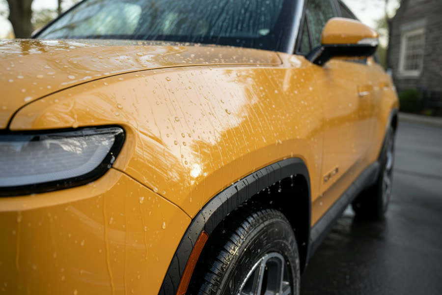 Water beading off freshly waxed glossy paint